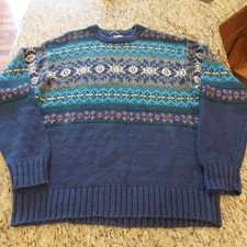 Vtg AEROPOSTALE Knit Sweater Grandpa Dad Winter Fair Isle 90s Y2K Size XL MC