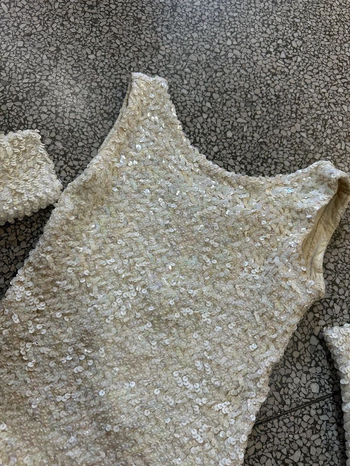 Vintage 60s 70s Sequined Bodysuit Dance Burlesque Set Gloves Garter Fairy XS/S - Image 2 of 4