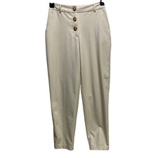 Zara High Rise Button Fly Tapered Chino Pants Beige Khaki Neutral Size XS