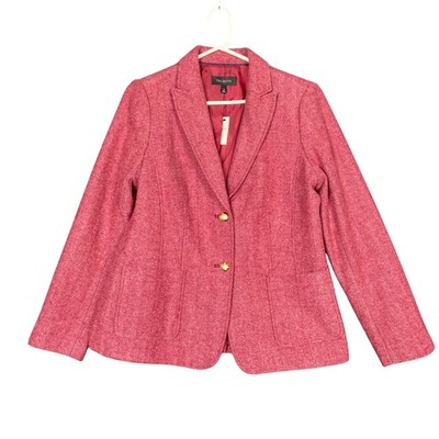 Talbots Women's Size 10 Pink Herringbone Wool Blend Blazer Jacket Office NWT