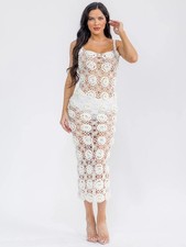 White Crocheted Lace Overlay Maxi Dress Small Medium Bodycon Summer Travel