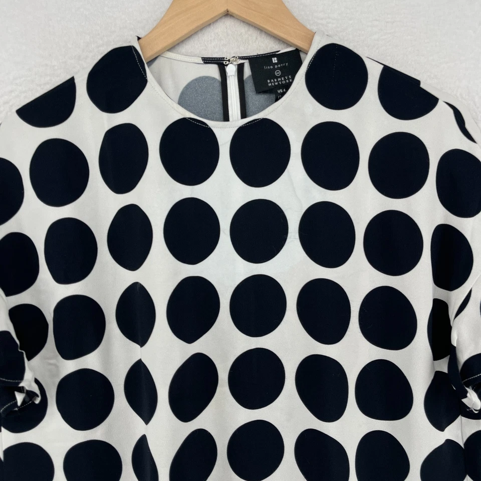 LISA PERRY Топ 4 BARNEYS NEW YORK полька оборки коротким рукавом назад молнии черный США - Изображение 3 из 4