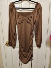 Shein Women's Brown Long Sleeve Maxi Dress Large Stretch