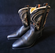 Vintage 1950s Acme Kids Cowboy Boots Black Leather Inlay Western Toddler Sz 7.5