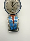 1981 Vintage  Timex Watch w/ Southwestern Turquoise & Coral Silver Cuff Bracelet