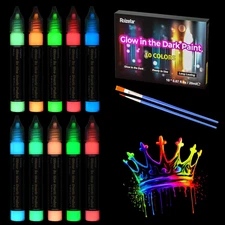 Glow in the Dark Fabric Paint Set, 10 Neon Colors, 3D Acrylic Textile Paint