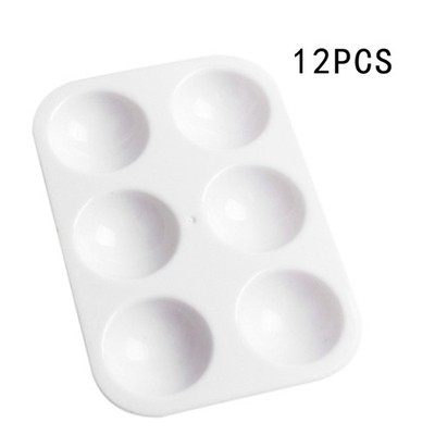 12Pcs Paint Palettes White 6 Well Rectangular Watercolor Palette Painting Tray