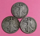 1917-S Reverse Mint Mark - (Lot of 3) - Walking Liberty Halves - Avg. Circulated