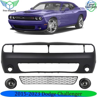 Front Bumper Cover Paintable & Fog Lights Kit For 2015-2023 Dodge Challenger