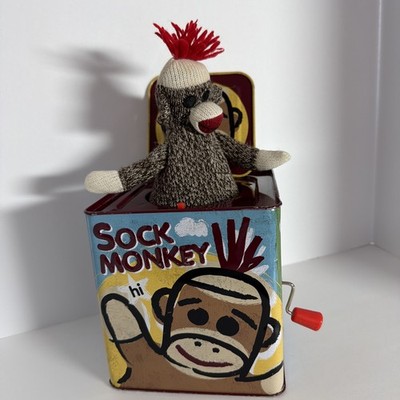 Sock Monkey Jack in the Box Schylling Toys 2008 Classic Tin -Pop Goes The Weasel