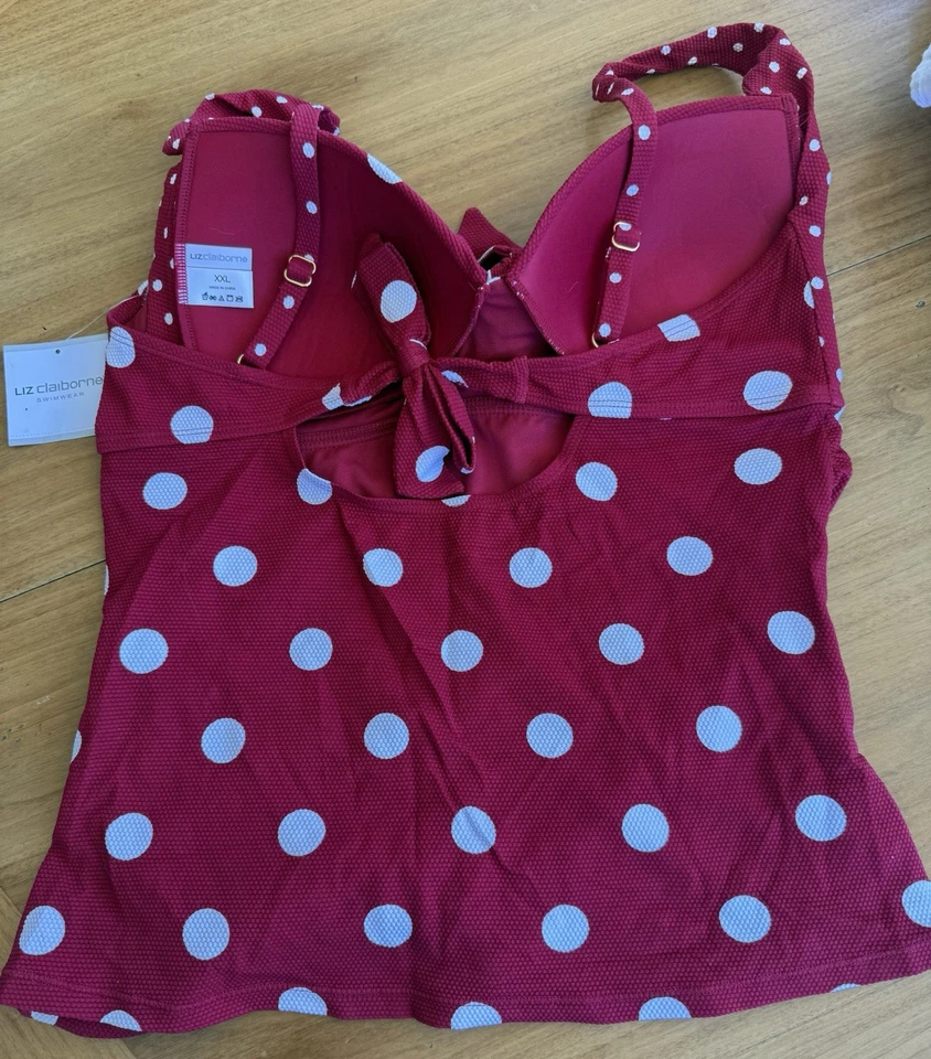 Top de natación Liz Claiborne nuevo con etiquetas para mujer XXL rojo blanco a lunares arco retro Rockabilly Foto 2 de 4