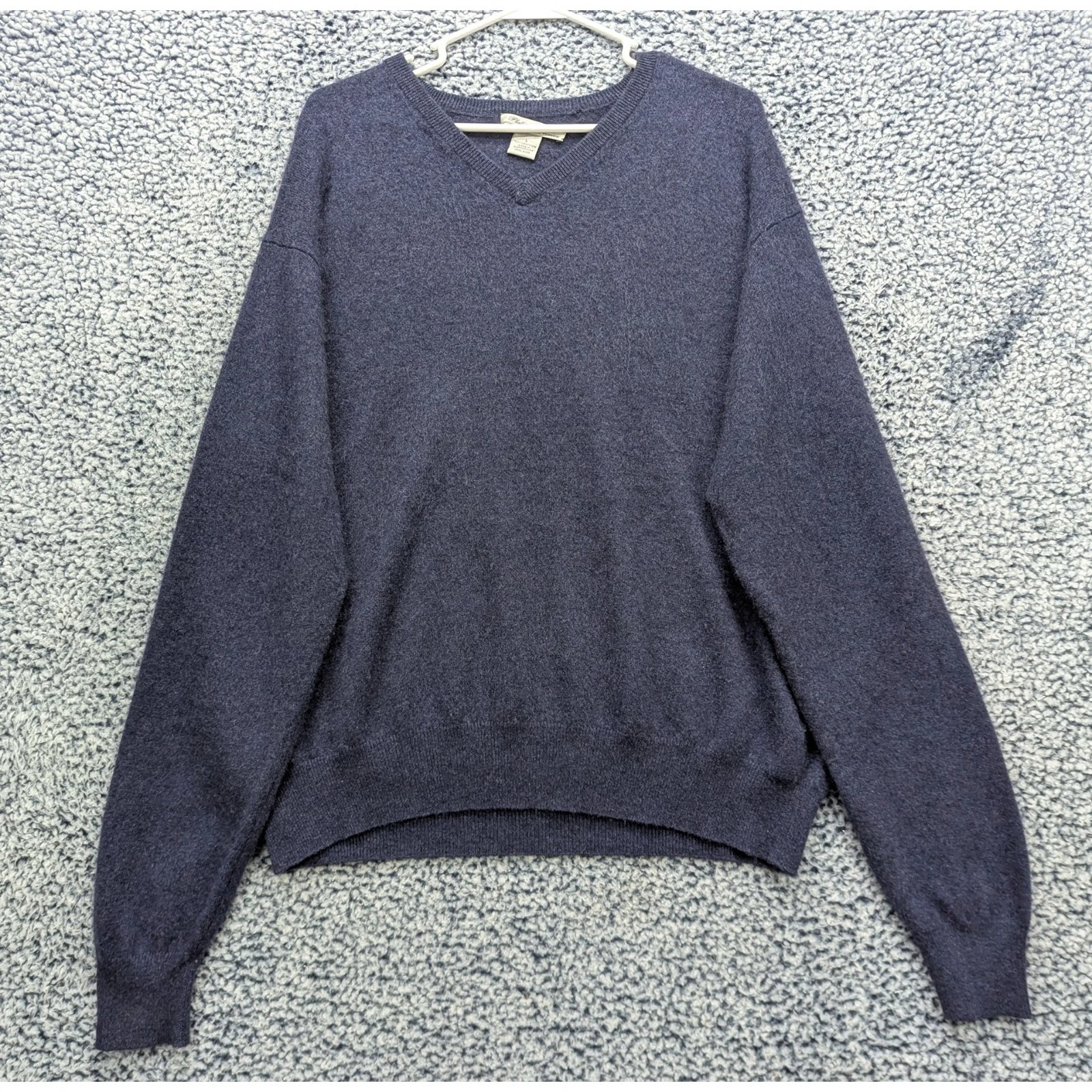 Rountree Yorke 100% Cashmere Sweater Mens LG V Neck Wool Knit Golf Pullover Blue