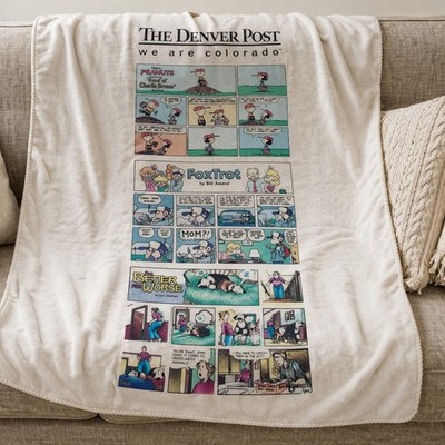 Denver Post Comic Strip Fleece Throw Blanket Peanuts Foxtrot Funny Paper 57x48