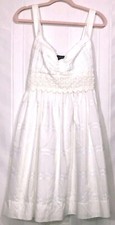 NWT Spense White Women's Size 14 Sleeveless Belted Smocked V-Neck A-Line Dress
