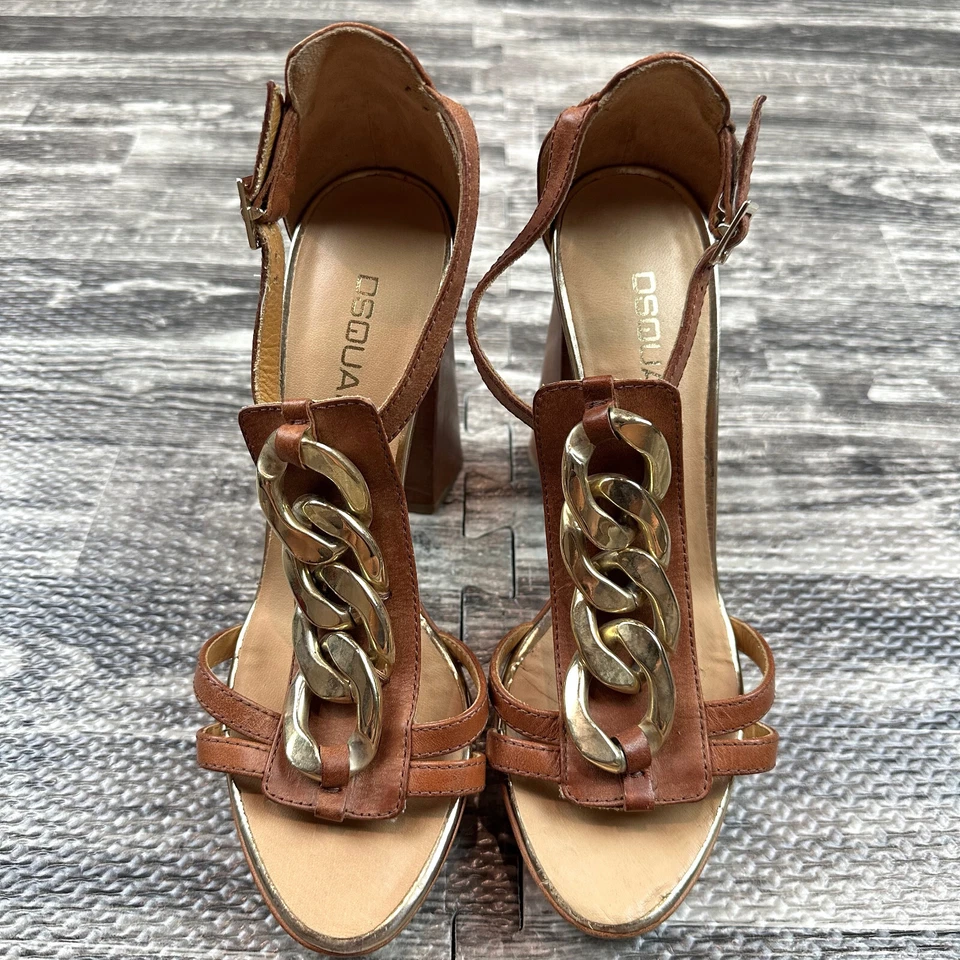 Sandalias de cuero Dsquared2 para mujer 37 EE. UU. 7 altas gruesas cadena tacón bloque plataforma Foto 4 de 4