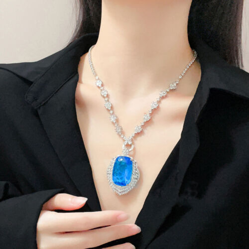 New Luxury Big Green Citrine Topaz Gemstone Charm Silver Women Necklace Pendant - Picture 7 of 9