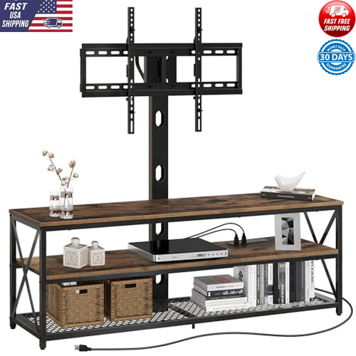 TV Stand W/ Mount & Power Outlet Home Storage Swivel Mount Livingroom Decor Hot
