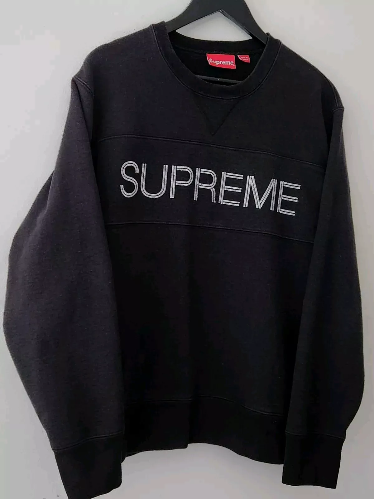 FW17 Supreme Zig Zag Stitch Panel crewneck Black size M Medium sweatshirt
