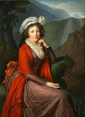 Oil painting Elisabeth-Vigee-Lebrun-La-Comtesse-Bucquoi noblelady in landscape