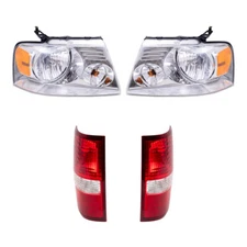 Fits 2004-2008 F-150 Headlights W/Chrome Bezel & Styleside Tail Lights 4 Pc Set