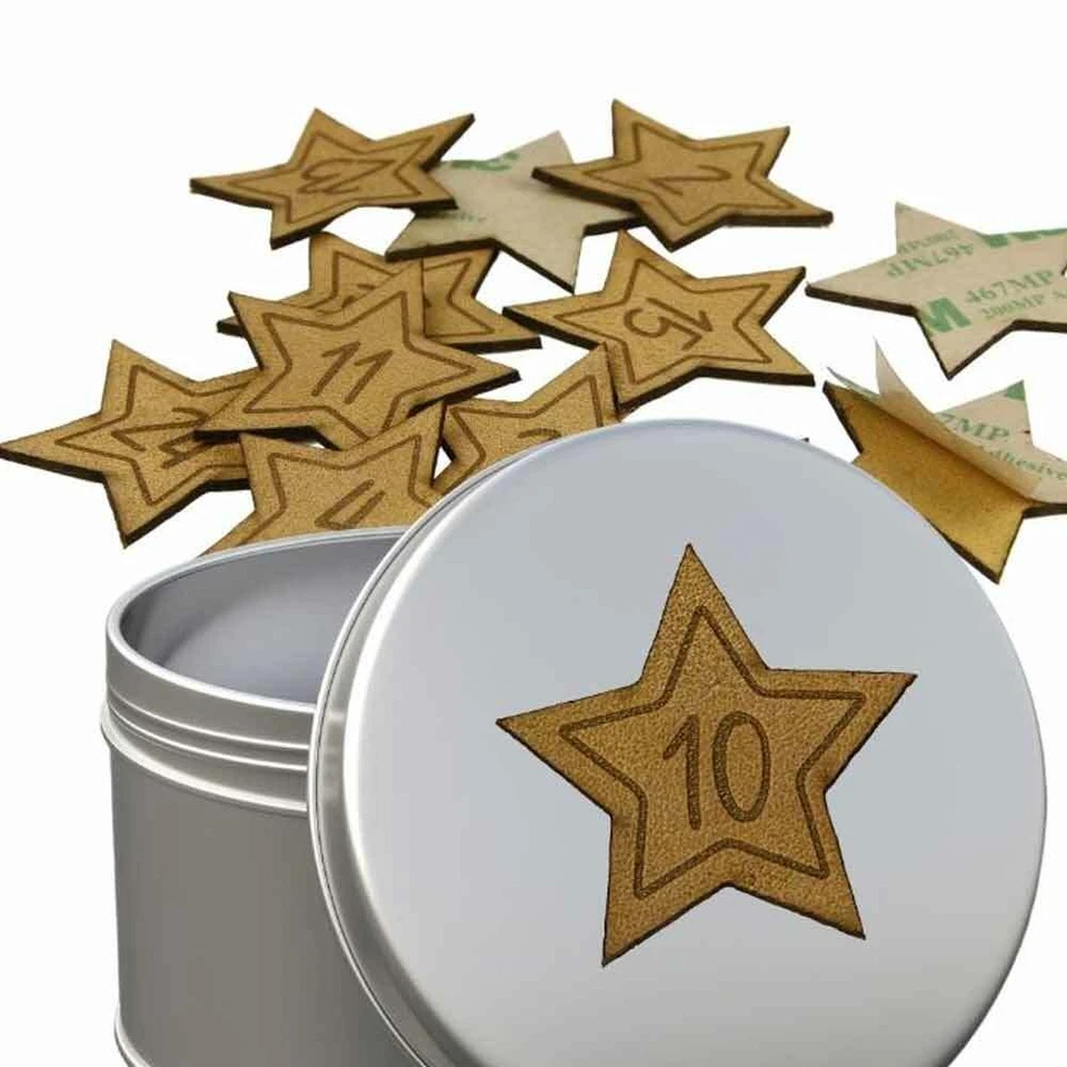 Adventszahlen aus Leder "Stern" 1-24 zum Aufnähen, Rindleder, caramel - Bild 3 von 4