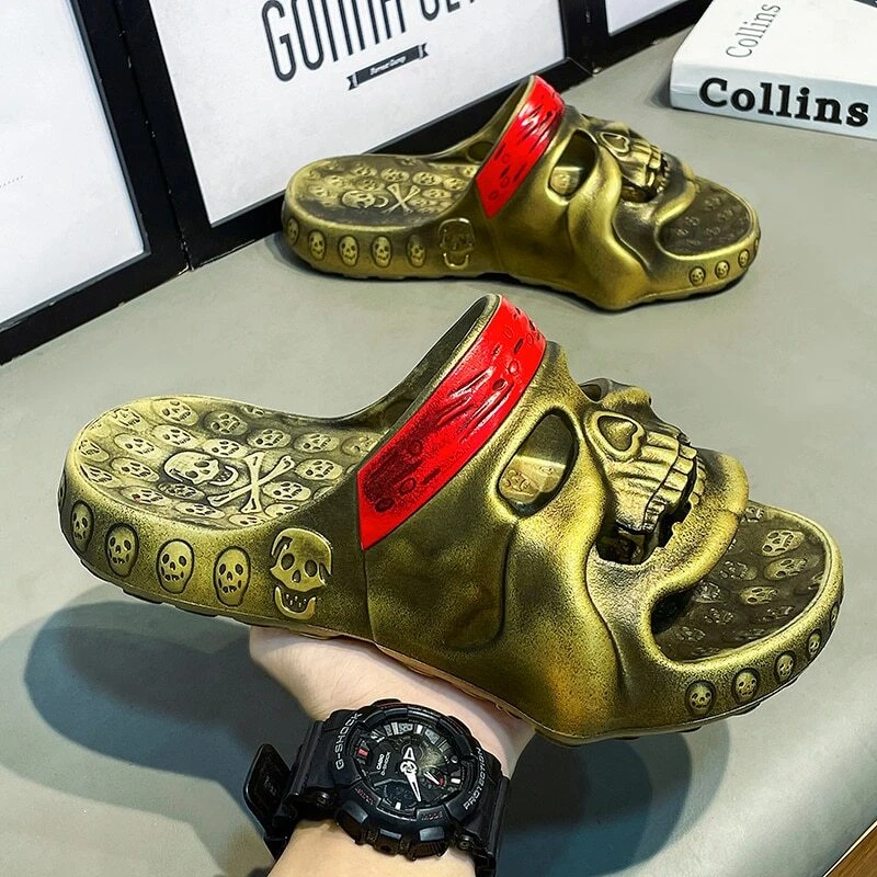Skull SLippers Punk Slides Gothic Flip Flops Couple Sandals 2023