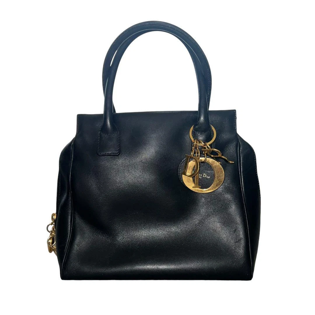 Christian Dior Charm Cuir Noir Sac à Main Lady Dior Vintage Mini Tote Bag