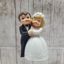 Vintage Lefton China Bride  Groom Wedding Bell Cake Topper 3.5"