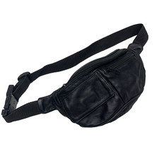 Small 4 Zipper Pocket Soft Lamb Leather Fanny Pack 32" Waist Bum Bag -BLACK