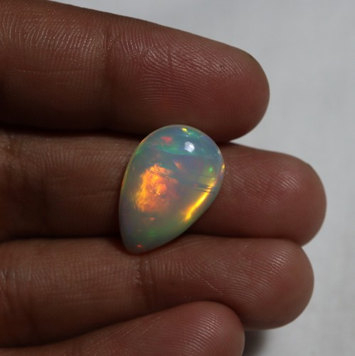 Cabochon Opale Noire éthiopienne Naturelle Multi-feu - Forme Poire, 11x11x3mm, 2.30 Carats - Pour Création De Bijoux