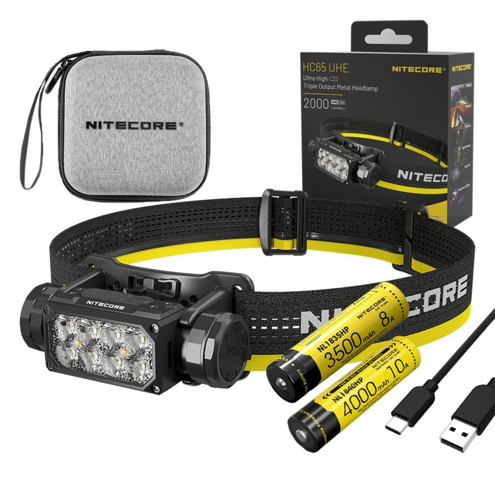 ライト・ランタン NITECORE HC65 UHE 2000lm 4000mAh Nitecore HC65 UHE Headlamp, 2000 Lumen Heavy Duty Metal, USB