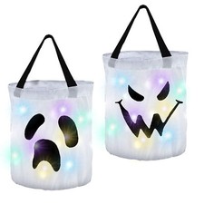 2pcs Halloween Candy Bags LED Light up Halloween Trick or Treat Handbag Basket