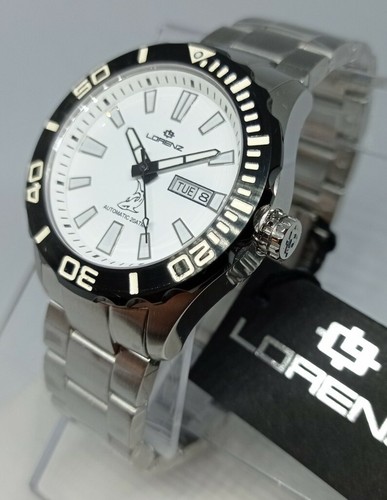 OROLOGIO UOMO AUTOMATICO LORENZ SHARK II,DAY DATE,VETRO ZAFFIRO,DIVER 200  METRI | eBay