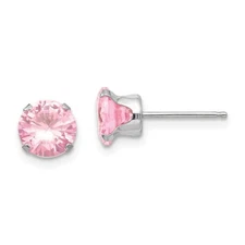 14K White Gold 6.5mm Pink CZ Stud Earrings Push Back Madi K Children's Jewelry