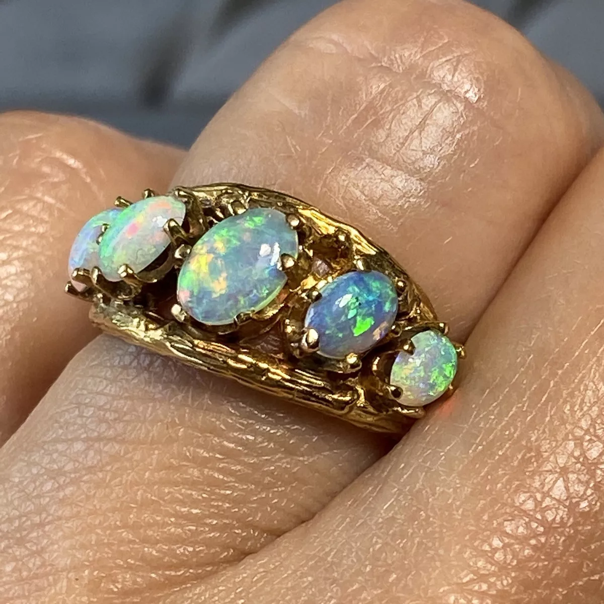 Vintage Natural Opal And Diamond Trilogy Three Stone Ring | Antique Velvet  Gloves