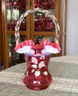 Fenton Art Glass - Cranberry Opalescent  - 11" Basket - Don Fenton - Painted