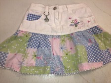 Girls Medium Skirt White Denim Butterfly Embroidery Cotton Ruffle Super Cute 