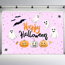 10x8ft Pumpkin Ghost Bat Pink Halloween Pink Vinyl Backdrop Photo Background