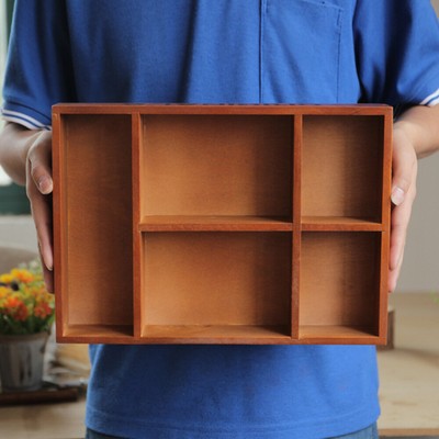  Storage Rack Vintage Table Multiple Big Wood Cosmetic Stand with 5 Grids