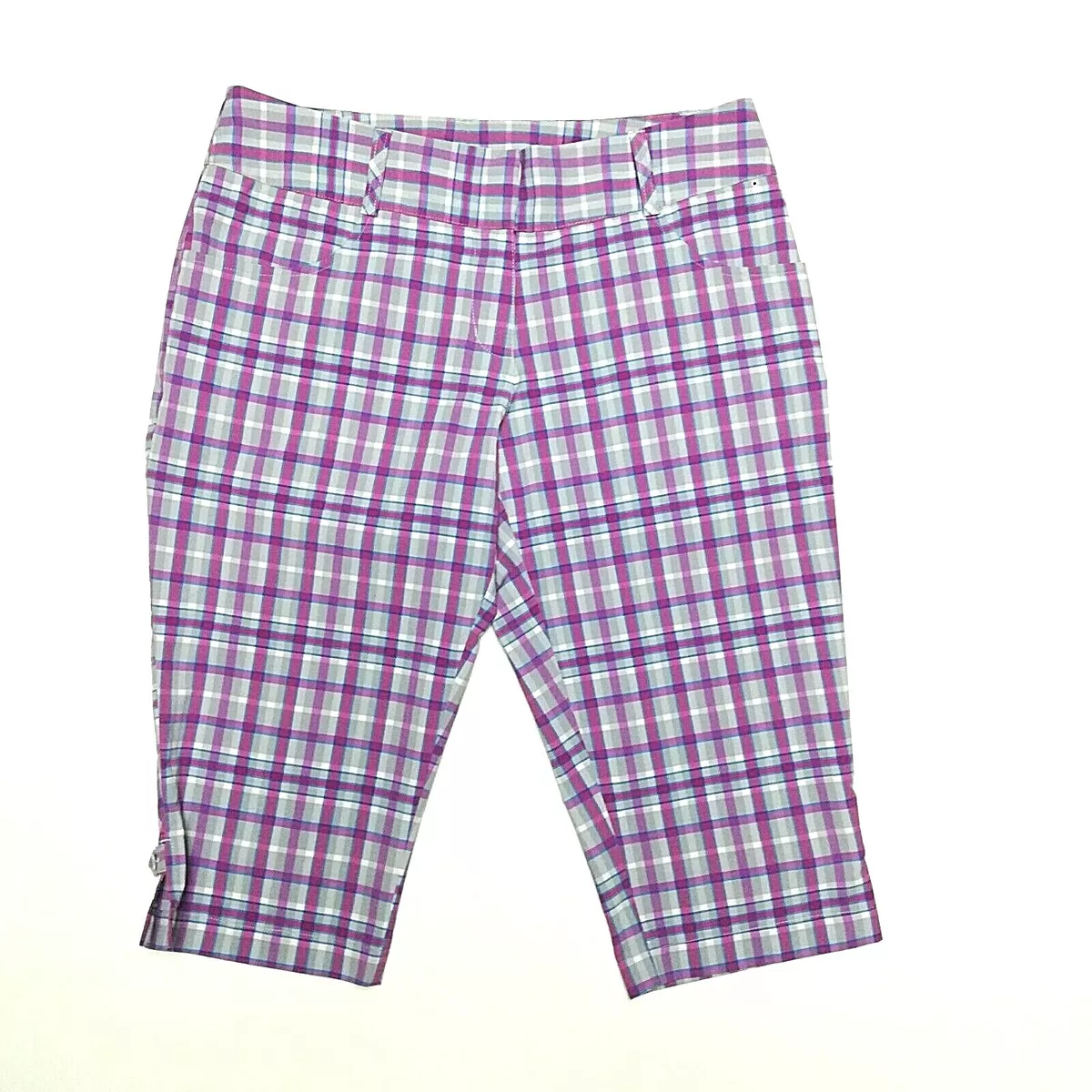 Adidas Climalite Women s Bermuda Golf Shorts Sz 8 Stretch Plaid Gray Purple