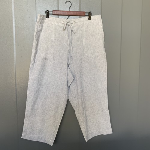 Seersucker Stripe Linen Cropped Pants 