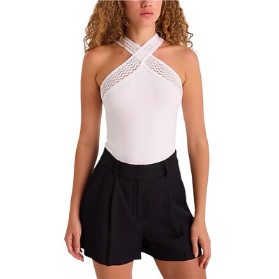 Express Body Contour Seamless Ribbed Mesh Criss Cross Halter Bodysuit XS
