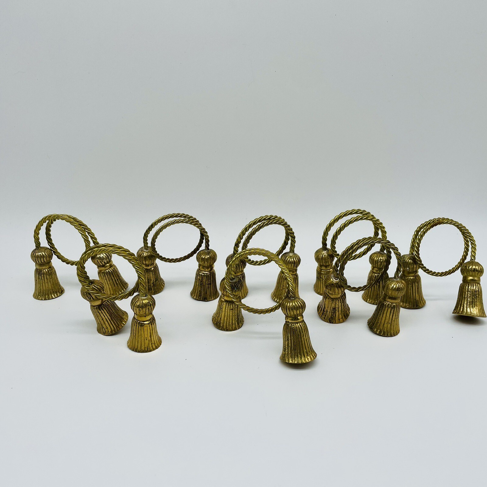 Vintage Brass Twisted Rope and Tassel Napkin Rings Set of 8