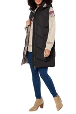 Nuage Women's Chevron Quilted Puffer Vest w/ Removable Hood Black
