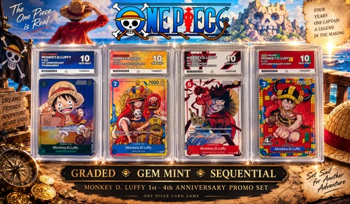 One Piece Luffy 1st-4th Anniversary P-037 - P-110 Sequential Set ACE 10 GEM MINT
