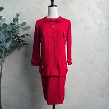 CHANEL Vintage Tweed Dress Setup M Blue Wool No Damage