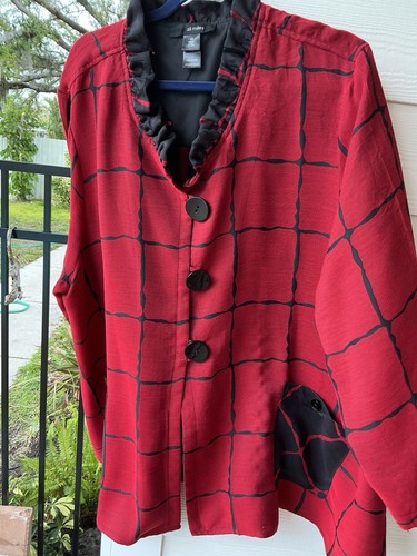 Ali Miles Blouse Tunic Red Black Large Pockets 3 Button 3X - Picture 5 of 15