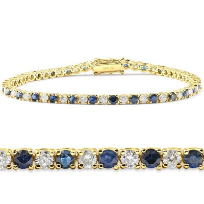 #ad 3ct Blue Sapphire amp; Diamond Tennis Bracelet 14K Yellow Gold 7quot; $1758.52
