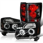 For Nissan Titan Jet Black Halo Projector Headlights+Tail Lamps
