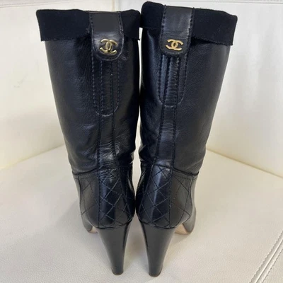 CHANEL Bottines à Talons Femme Taille 36 COCO MARK Noir - Photo 1/4